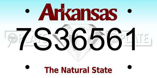 7S36561 Arkansas License Plate