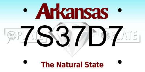 7S37D7 Arkansas License Plate
