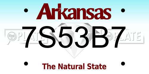 7S53B7 Arkansas License Plate