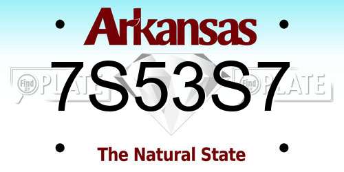 7S53S7 Arkansas License Plate