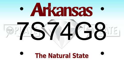 7S74G8 Arkansas License Plate