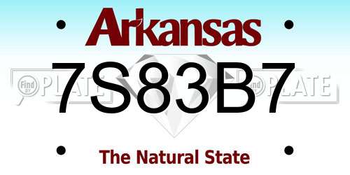 7S83B7 Arkansas License Plate