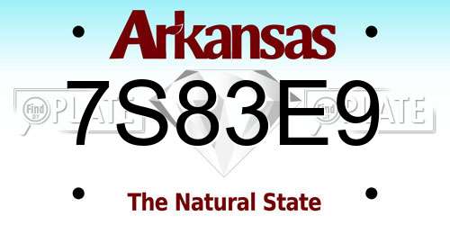 7S83E9 Arkansas License Plate