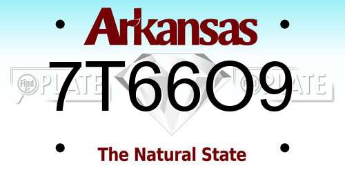7T66O9 Arkansas License Plate