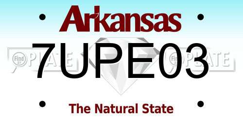7UPE03 Arkansas License Plate