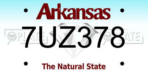 7UZ378 Arkansas License Plate