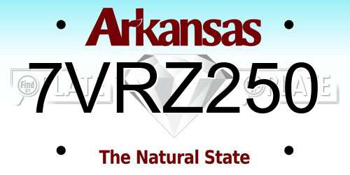 7VRZ250 Arkansas License Plate