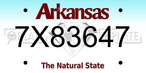 7X83647 Arkansas License Plate