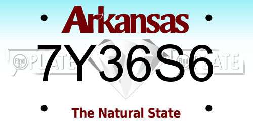 7Y36S6 Arkansas License Plate