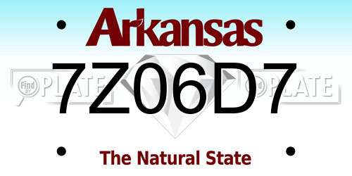 7Z06D7 Arkansas License Plate