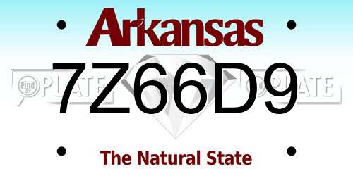 7Z66D9 Arkansas License Plate