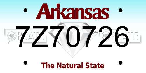 7Z70726 Arkansas License Plate