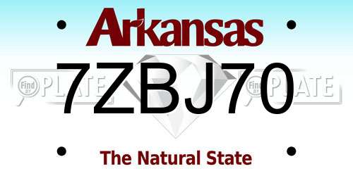 7ZBJ70 Arkansas License Plate