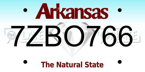 7ZBO766 Arkansas License Plate