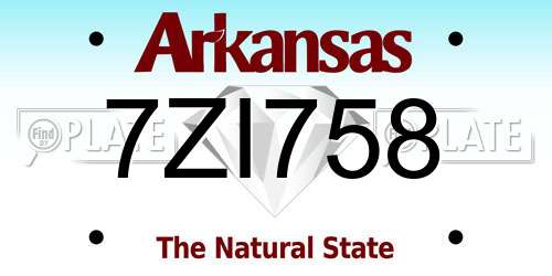 7ZI758 Arkansas License Plate