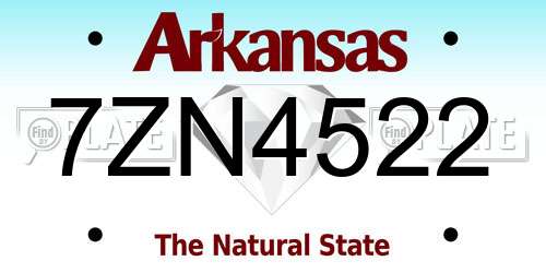 7ZN4522 Arkansas License Plate