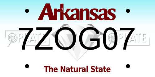 7ZOG07 Arkansas License Plate