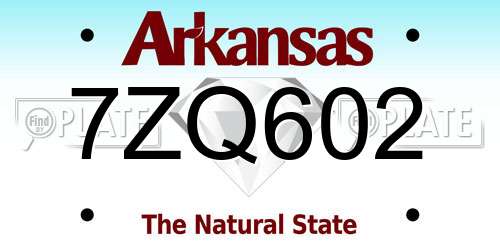 7ZQ602 Arkansas License Plate