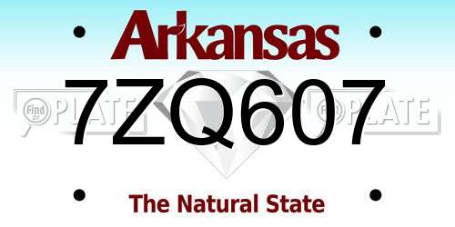 7ZQ607 Arkansas License Plate