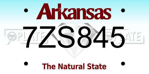 7ZS845 Arkansas License Plate