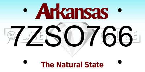 7ZSO766 Arkansas License Plate