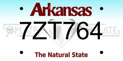 7ZT764 Arkansas License Plate