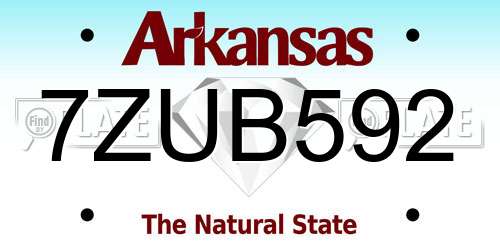 7ZUB592 Arkansas License Plate
