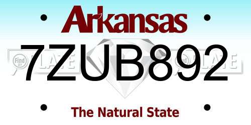 7ZUB892 Arkansas License Plate