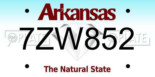 7ZW852 Arkansas License Plate