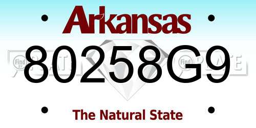 80258G9 Arkansas License Plate