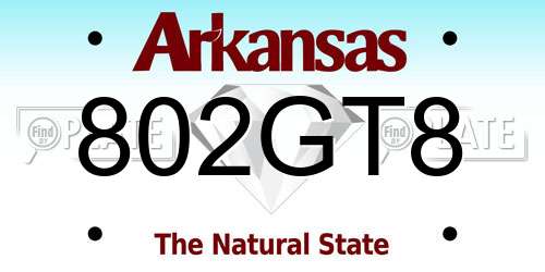 802GT8 Arkansas License Plate