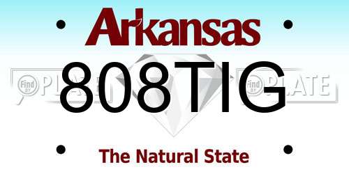 808TIG Arkansas License Plate