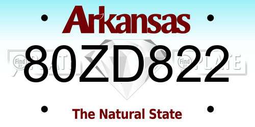 80ZD822 Arkansas License Plate