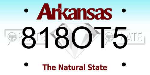 818OT5 Arkansas License Plate