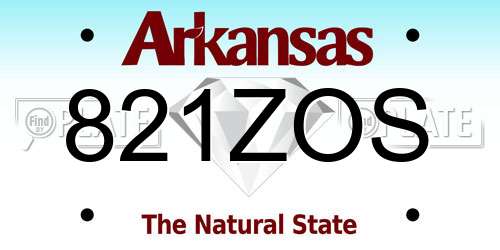 821ZOS Arkansas License Plate