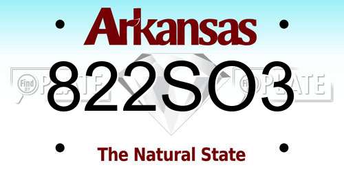 822SO3 Arkansas License Plate