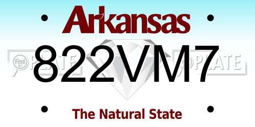 822VM7 Arkansas License Plate
