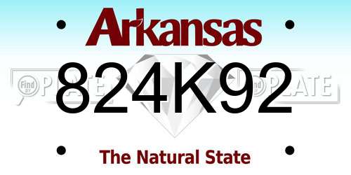 824K92 Arkansas License Plate