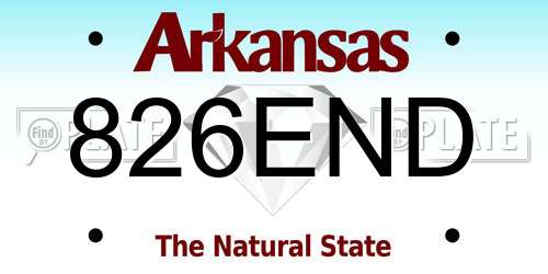 826END Arkansas License Plate