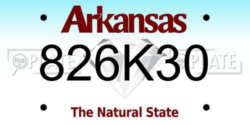 826K30 Arkansas License Plate