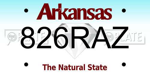 826RAZ Arkansas License Plate