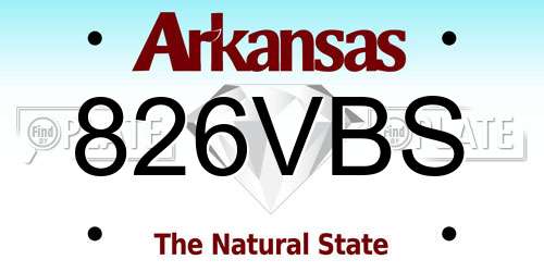 826VBS Arkansas License Plate