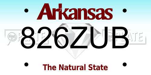 826ZUB Arkansas License Plate