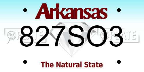 827SO3 Arkansas License Plate