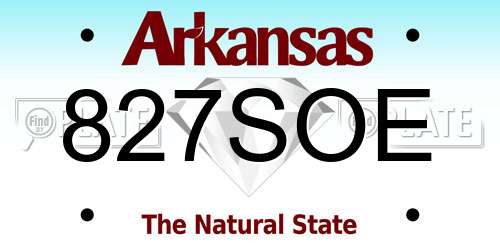 827SOE Arkansas License Plate