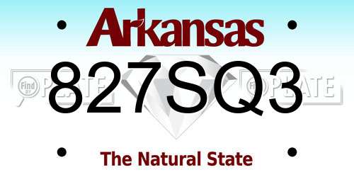 827SQ3 Arkansas License Plate
