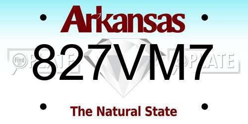 827VM7 Arkansas License Plate