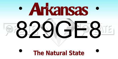 829GE8 Arkansas License Plate