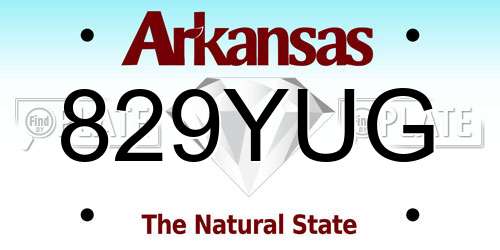 829YUG Arkansas License Plate