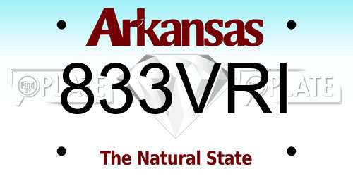 833VRI Arkansas License Plate